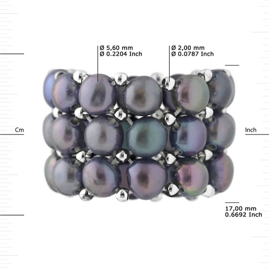 Bague Triple élastiquée Perles d'Eau Douce Noires 3-4 mm - Argent 925 - Image 3