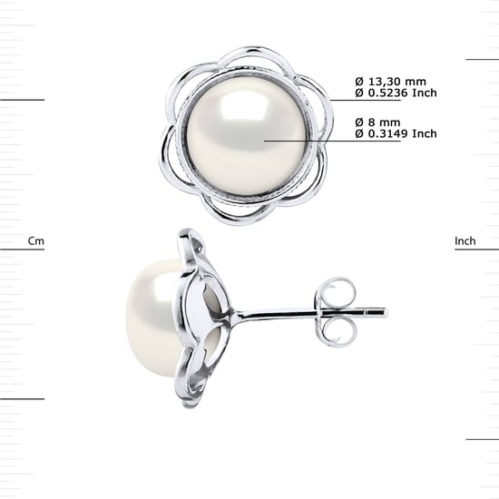 Ohrstecker FLOWER Süßwasserperlen Knöpfe 8-9mm Weiß 925 - Image 3