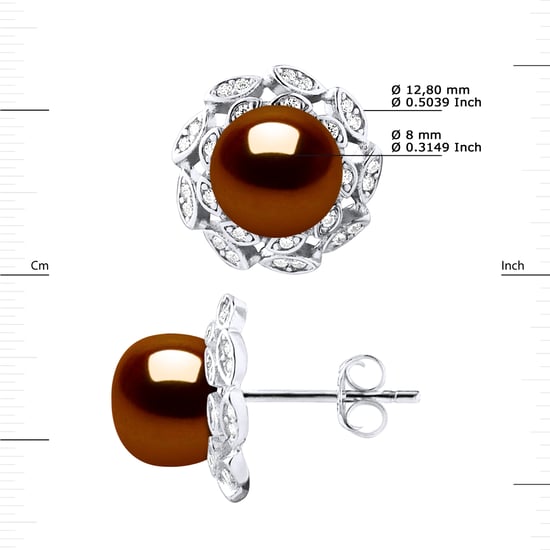 Ohrstecker FLOWER Perlen Süßwasser 8-9mm Chocolate Buttons Schmuck 925 - Image 3