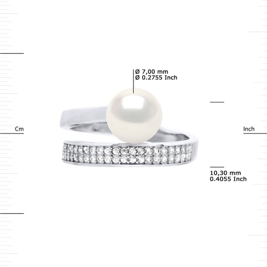 Bague Jonc Ajustable Perle d'Eau Douce Ronde 7-8 mm Blanche Joaillerie Argent 925 - Image 3