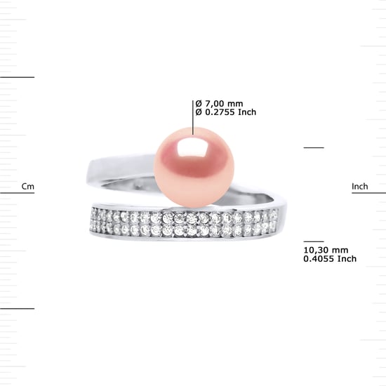 Bague Jonc Ajustable Perle d'Eau Douce Ronde 7-8 mm Rose Joaillerie Argent 925 - Image 3