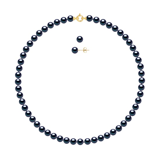 DIADEMA - Set - Halskette/Ohrringe - Echte Süßwasserperlen - Schwarzer Tahitian Style - Gelbgold - Image 1