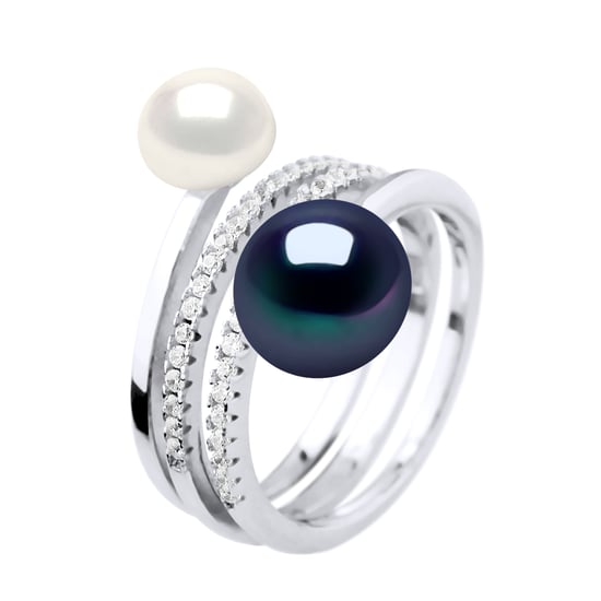 Ring DUO Süßwasserperlen 7 und 9 mm Schwarz und Weiß Schmuck 925 - Image 1