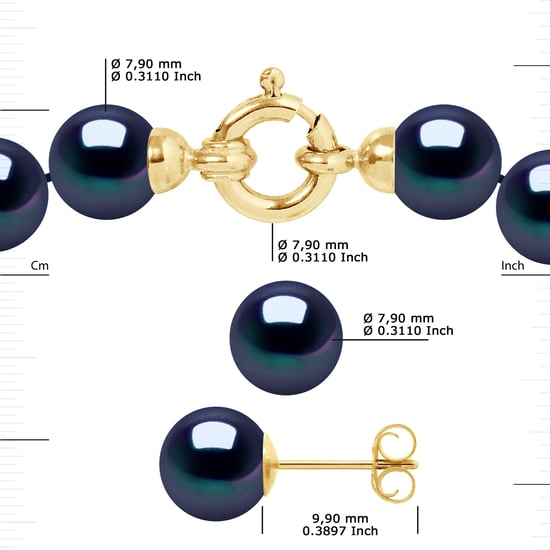 DIADEMA - Set - Halskette/Ohrringe - Echte Süßwasserperlen - Schwarzer Tahitian Style - Gelbgold - Image 3