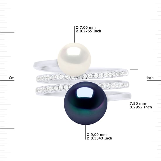 Ring DUO Süßwasserperlen 7 und 9 mm Schwarz und Weiß Schmuck 925 - Image 3