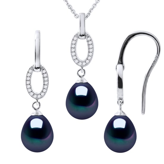 NORMANDY Schmuck Halskette & Ohrringe baumeln schwarz Süßwasserperle 925 - Image 1