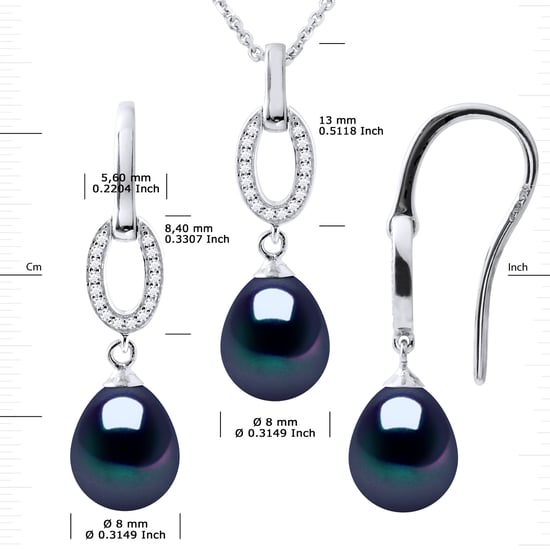 NORMANDY Schmuck Halskette & Ohrringe baumeln schwarz Süßwasserperle 925 - Image 3