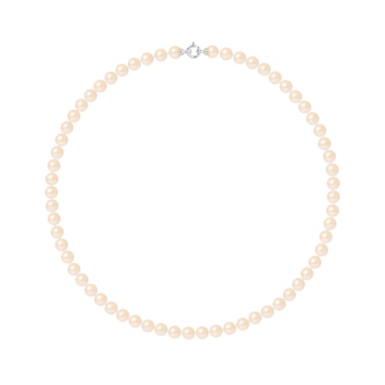 Collier Rang PRINCESSE Perles d'Eau Douce Rondes 7-8 mm Rose Naturel Fermoir Prestige Or Blanc 18 Carats - Image 1