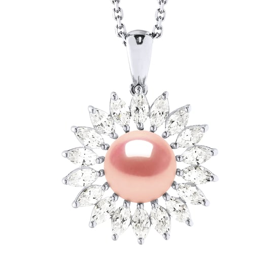 SUN Halskette Süßwasserperlenschmuck 8-9mm Rose 925 - Image 1