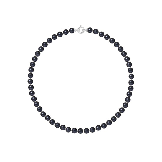 Collier Rang PRINCESSE Perles d'Eau Douce Rondes 6-7 mm Noires Fermoir Prestige Or Blanc - Image 1