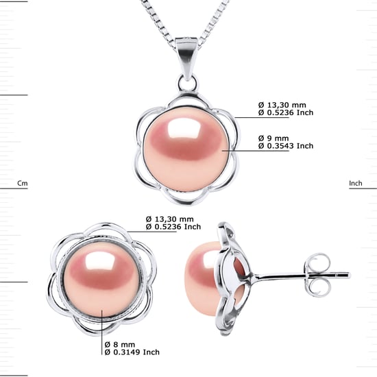 Schmuck Halskette & Ohrringe PETAL Süßwasserperle 8-9mm Natürlich Rosa 925 - Image 3