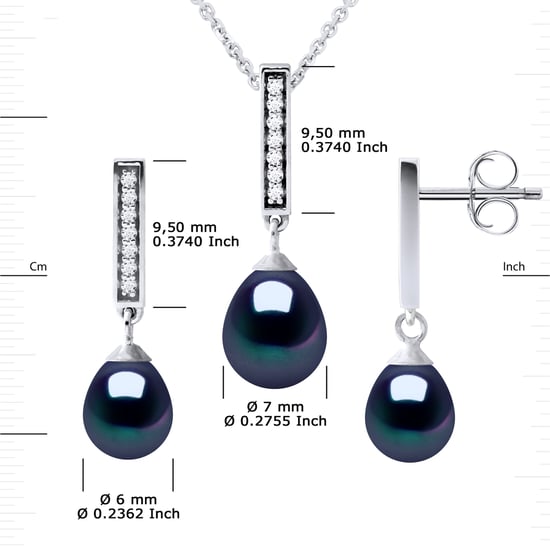 Finery Montaigne Halskette & Ohrringe baumeln schwarz Süßwasserperle 925 - Image 3