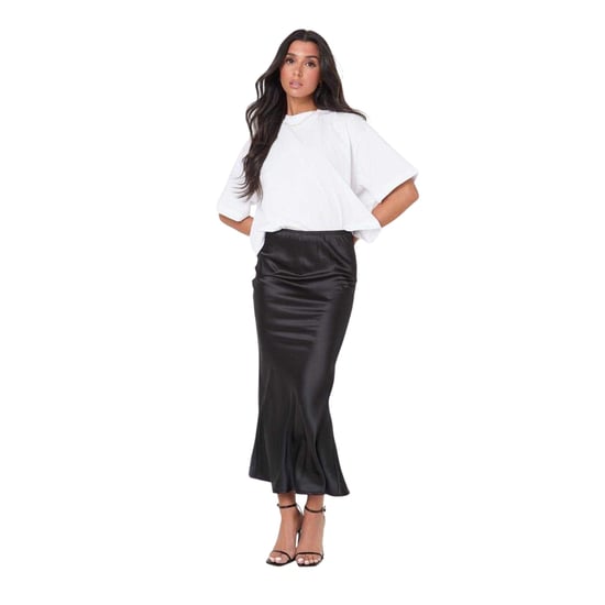 I Saw It First - Langer Rock für Damen, Satin (Schwarz) - Image 4