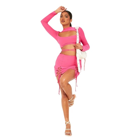 Missy Empire - Minirock für Damen, Zum Schnüren, Hoch geschnitten (Pink) - Image 1