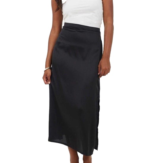 Brave Soul - Midirock für Damen, Seitenschlitz, Satin (Schwarz) - Image 2