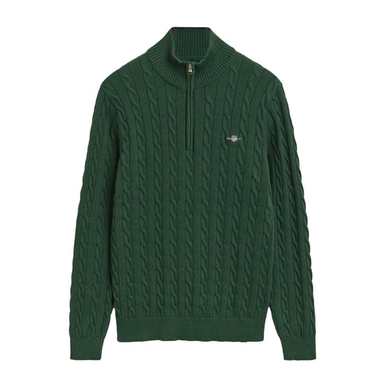 Gant - Pullover für Herren, mit halbem Reißverschluss, Mit Zopfmuster (Grün) - Image 1
