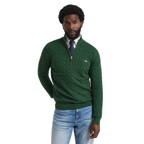 Gant - Pullover für Herren, mit halbem Reißverschluss, Mit Zopfmuster (Grün) - Image 4