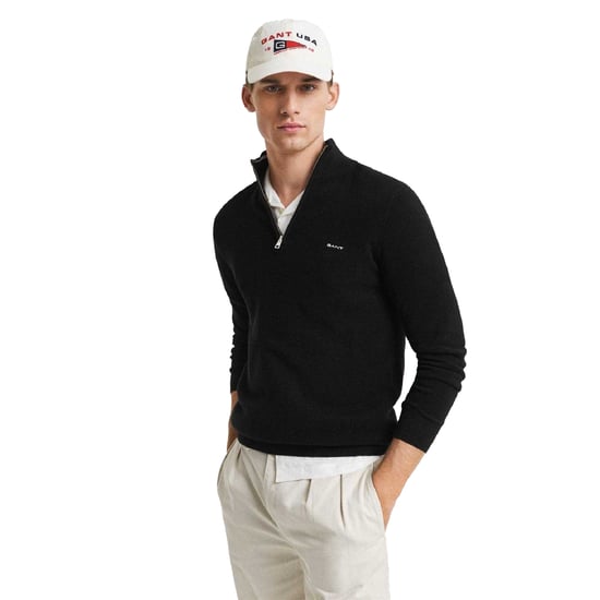 Gant - Pullover für Herren, mit halbem Reißverschluss, Piqué (Schwarz) - Image 1