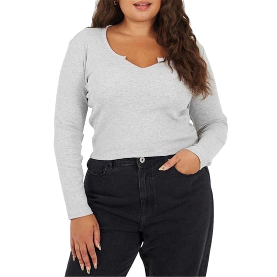 Brave Soul - T-Shirt für Damen, Hals Kerbe, Langärmlig (Grau meliert meliert) - Image 2