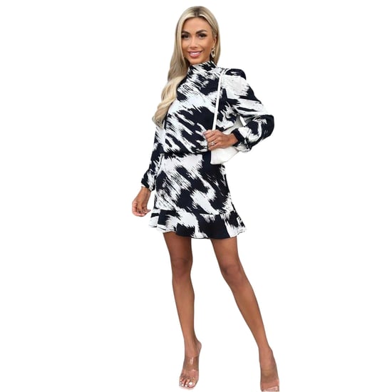 AX Paris - Kleid mit ausgestelltem Rock für Damen, Polyester, Langärmlig (Schwarz/Weiß) - Image 4