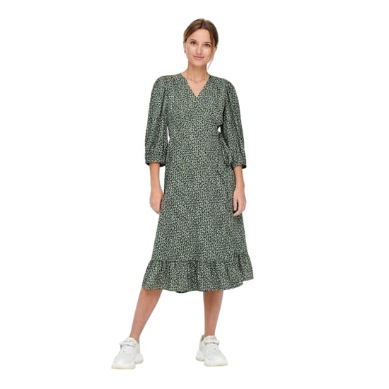 Only - "Olivia" Wickelkleid für Damen, V-Ausschnitt, Puffärmel (Balsam Grün) - Image 1