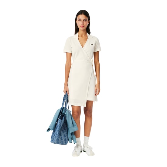 Lacoste - Wickelkleid für Damen, V-Ausschnitt, kurzärmlig (Weiß) - Image 5