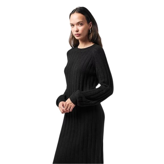 Pieces - Midikleid für Damen, Rundhalsausschnitt, Jerseyware, Langärmlig (Schwarz) - Image 1