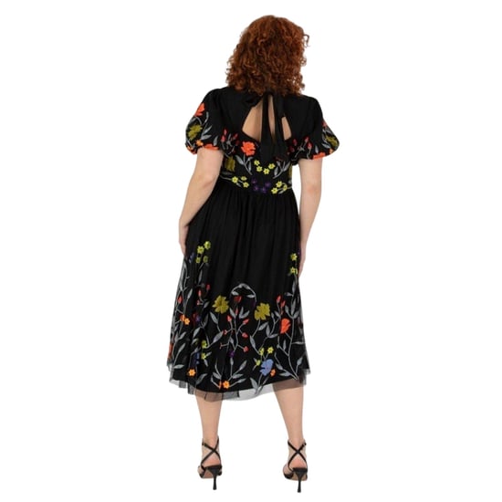 Maya Deluxe - Midikleid für Damen, Rundhalsausschnitt, Puffärmel (Schwarz) - Image 2