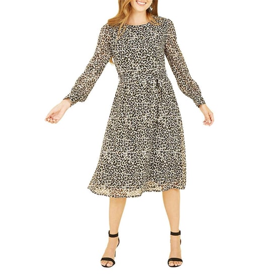 Yumi - Kleid mit ausgestelltem Rock für Damen, Rundhalsausschnitt (Braun/Schwarz) - Image 3