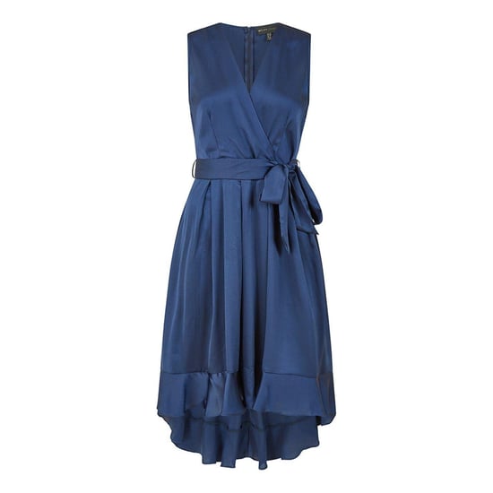 Mela London - Wickelkleid für Damen, V-Ausschnitt, Satin, Ärmellos (Marine) - Image 1
