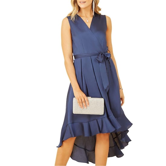 Mela London - Wickelkleid für Damen, V-Ausschnitt, Satin, Ärmellos (Marine) - Image 3