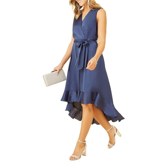 Mela London - Wickelkleid für Damen, V-Ausschnitt, Satin, Ärmellos (Marine) - Image 4