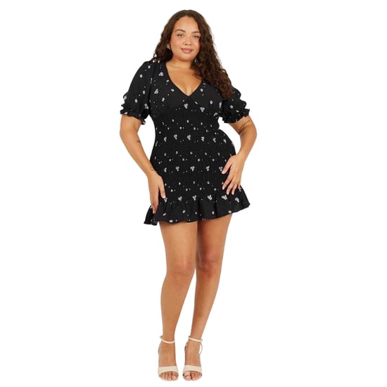 Brave Soul - Minikleid für Damen, V-Ausschnitt, Plus, Puffärmel (Schwarz/Weiß) - Image 4