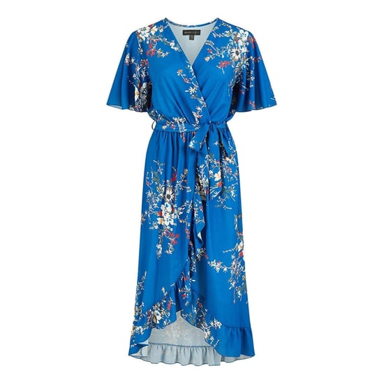 Mela London - Wickelkleid für Damen, V-Ausschnitt, Flatter-Ärmel (Blau) - Image 2