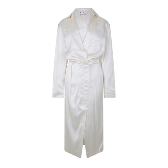 Off White - "Chine" Wickelkleid für Damen, V-Ausschnitt, Satin (Weiß) - Image 1