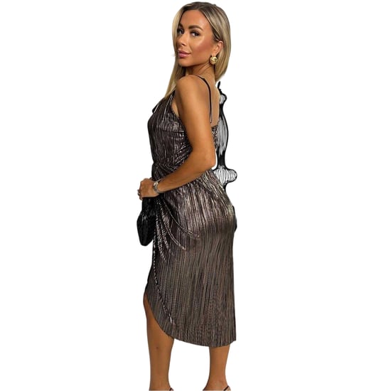 AX Paris - Midikleid für Damen, Wasserfallausschnitt, Plissee (Bronze) - Image 3