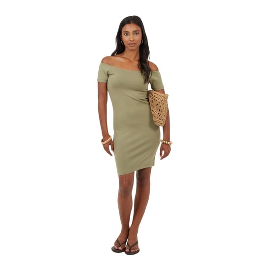 Brave Soul - Bodycon Kleid für Damen, Schulterfrei, kurzärmlig (Khaki) - Image 1