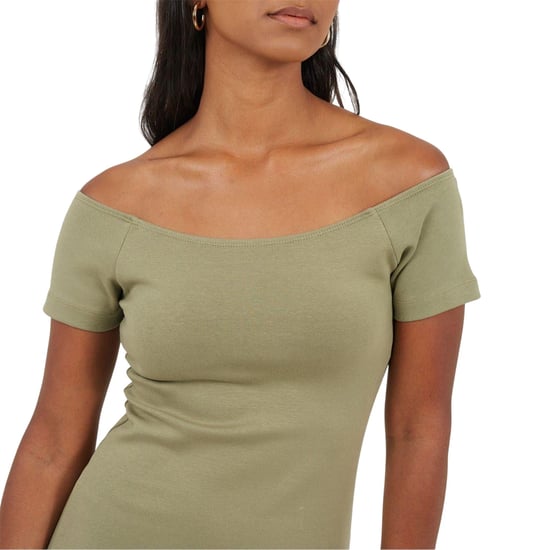 Brave Soul - Bodycon Kleid für Damen, Schulterfrei, kurzärmlig (Khaki) - Image 4