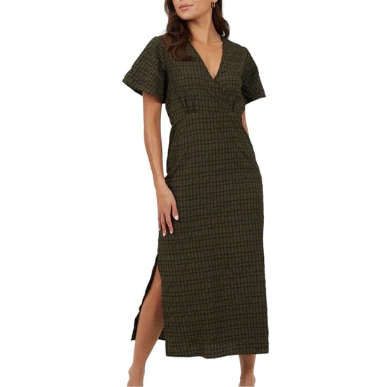 Brave Soul - Midikleid für Damen, Hinten geknotet, kurzärmlig (Khaki/Schwarz) - Image 1