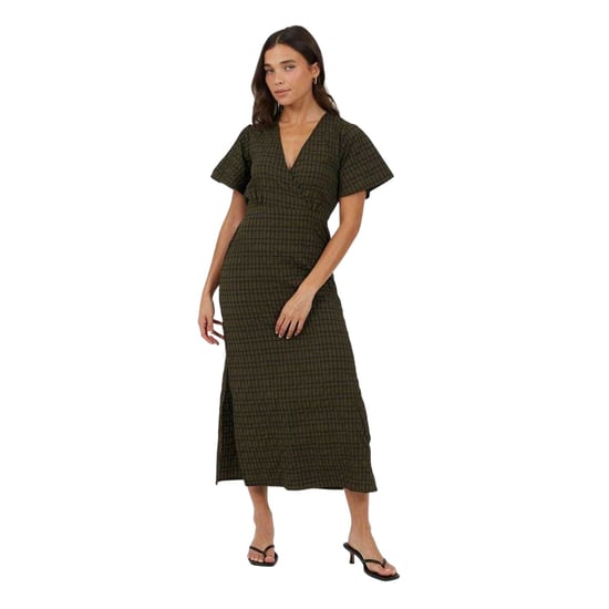 Brave Soul - Midikleid für Damen, Hinten geknotet, kurzärmlig (Khaki/Schwarz) - Image 4