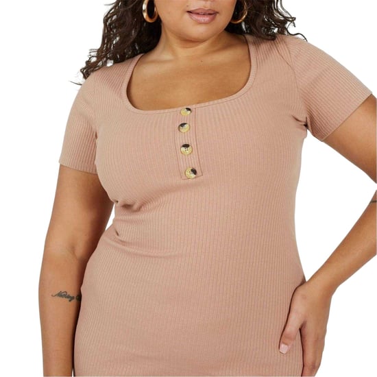 Brave Soul - Minikleid für Damen, Eckiger Ausschnitt, Plus, kurzärmlig (Braungrau) - Image 4