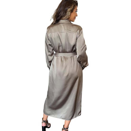 AX Paris - Midi Hemd Kleid für Damen, Mit Gürtel, Polyester, 3/4 Ärmel (Braungrau) - Image 3