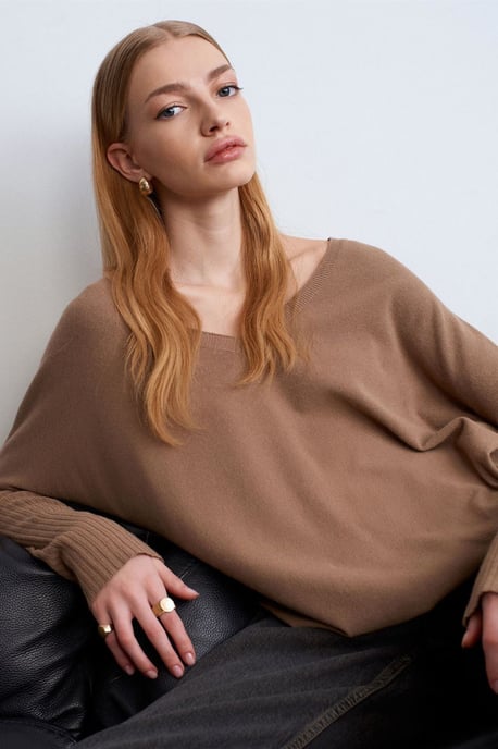 Damen V-Ausschnitt Rippstrickpullover - Image 3