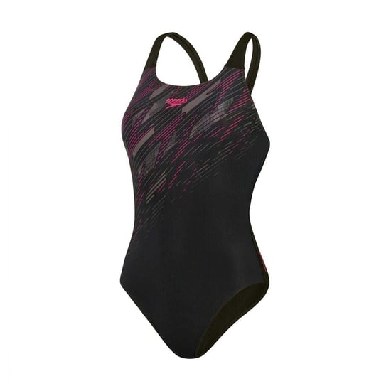 Speedo - "Hyperboom Placement" Badeanzug für Damen, Halboffener Rücken (Schwarz/Pink/Holzkohle) - Image 1