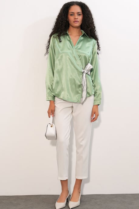 Damen Satin Krawatten-Front Hemd - Image 2