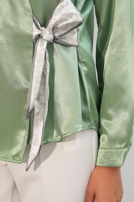Damen Satin Krawatten-Front Hemd - Image 5