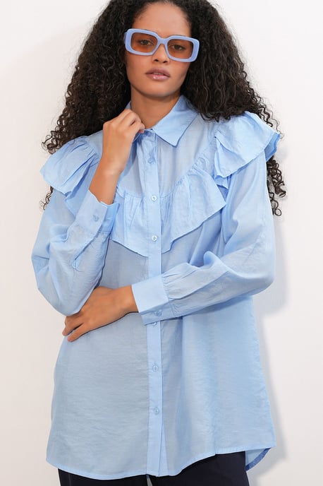 Langes entspanntes Shirt mit Rüschendetail - Image 1