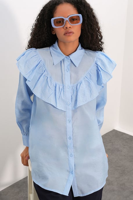 Langes entspanntes Shirt mit Rüschendetail - Image 3