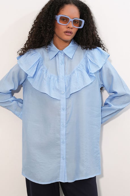 Langes entspanntes Shirt mit Rüschendetail - Image 4