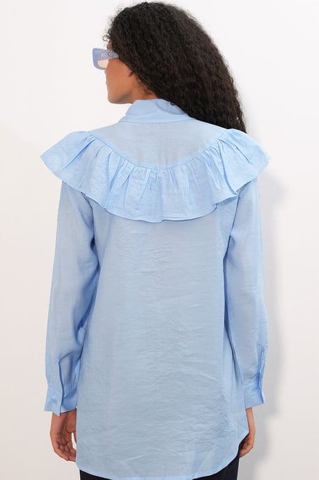 Langes entspanntes Shirt mit Rüschendetail - Image 6